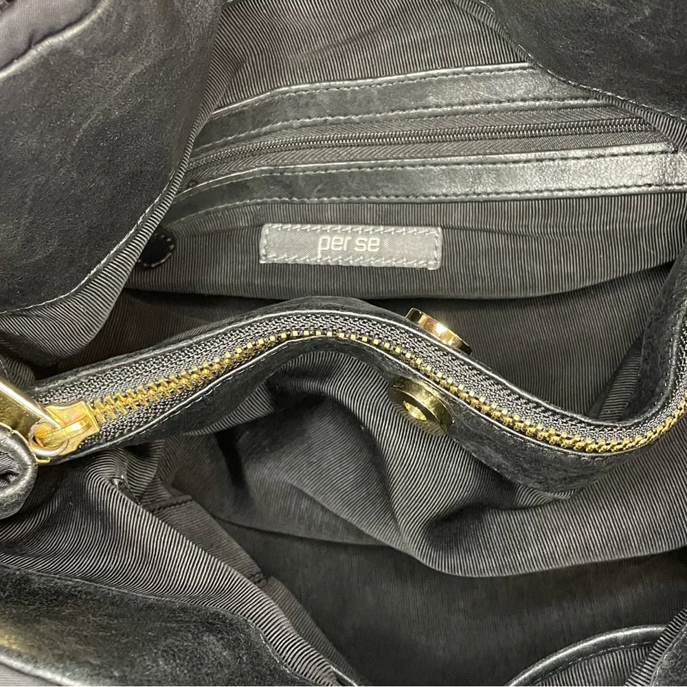 Per Se By Carlisle Black Nylon Leather Purse With Gold Accents Shoulder Bag - Picture 11 of 15